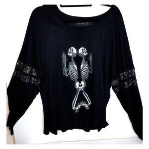 Religion We Live In Black Fusion Top Shirt Skeletons Rhinestones Size Small